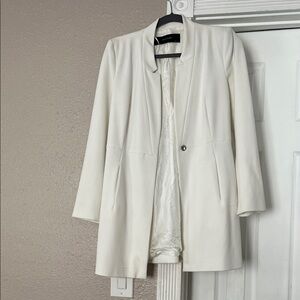 Zara White Long Collarless Blazer Coat! Super cute and stylish